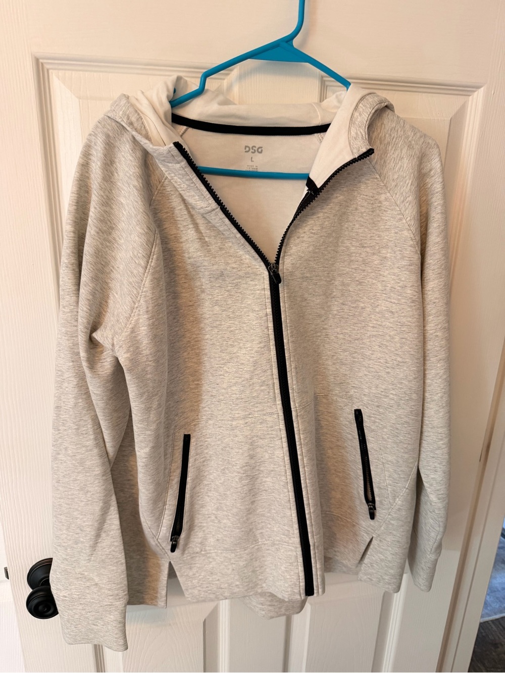 DSG Light Heather Gray Zip-Up Hooded Utility Jacket with Black Trim